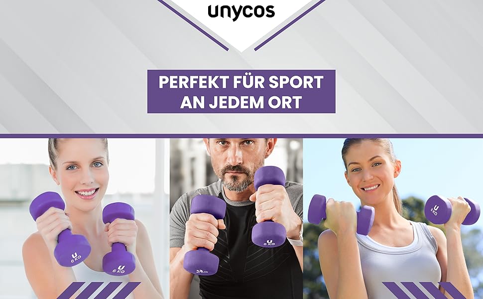 Гантелі неопрованові unycos 2 шт по 6 кг, антиковзкі, для фітнесу, силових тренувань та пілатесу, темно-фіолетові, круглі, для чоловіків і жінок