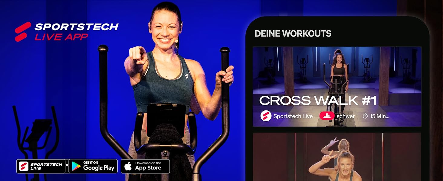 Еліптичний тренажер Sportstech CX700 для дому: 24 кг маховик, 24 рівні опору, LED дисплей, Bluetooth, пульсомір | Чорний