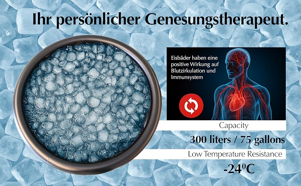 Ейстон 300L – Складана діжка для крижаних ванн для дому та відпочинку – Портативна діжка для відновлення – Кругле чавурне бак з Оксфорду та ПВХ – Діжка для крижаного занурення для спортсменів