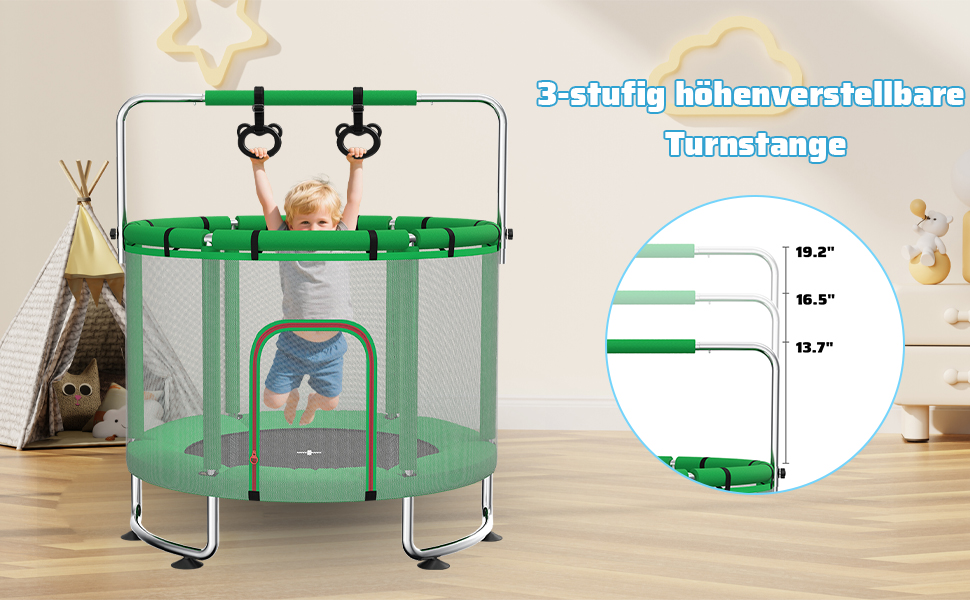 Дитячий батут з сіткою безпеки, регульованою перекладиною та гойдалкою, для хлопчиків та дівчаток 3-6 років (Рожевий)