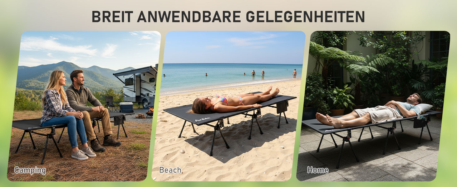Кемпінгове ліжко Anbte: легке, розкладне, 190x70 см, алюміній, 2 положення висоти, до 180 кг, з сумкою