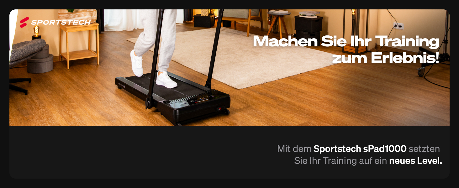 Sportstech Walking Pad: біговий килимок для дому та офісу з регулюванням нахилу до 19%, LED-дисплеєм, компактний та тихий, сумісний з додатком, швидкість до 12 км/год, sPad500/1000 sPad1000