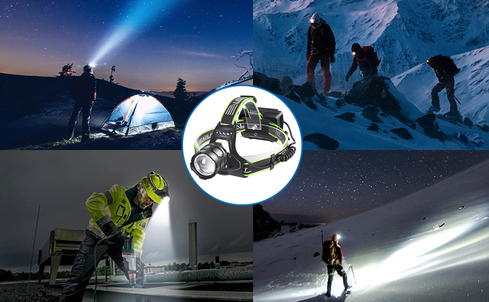 Ліхтар на голову PEAKRO LED 90000 люменів, перезаряджається USB, 5 режимів, червоний стоп-сигнал, IP65 вологозахист для кемпінгу, бігу, роботи