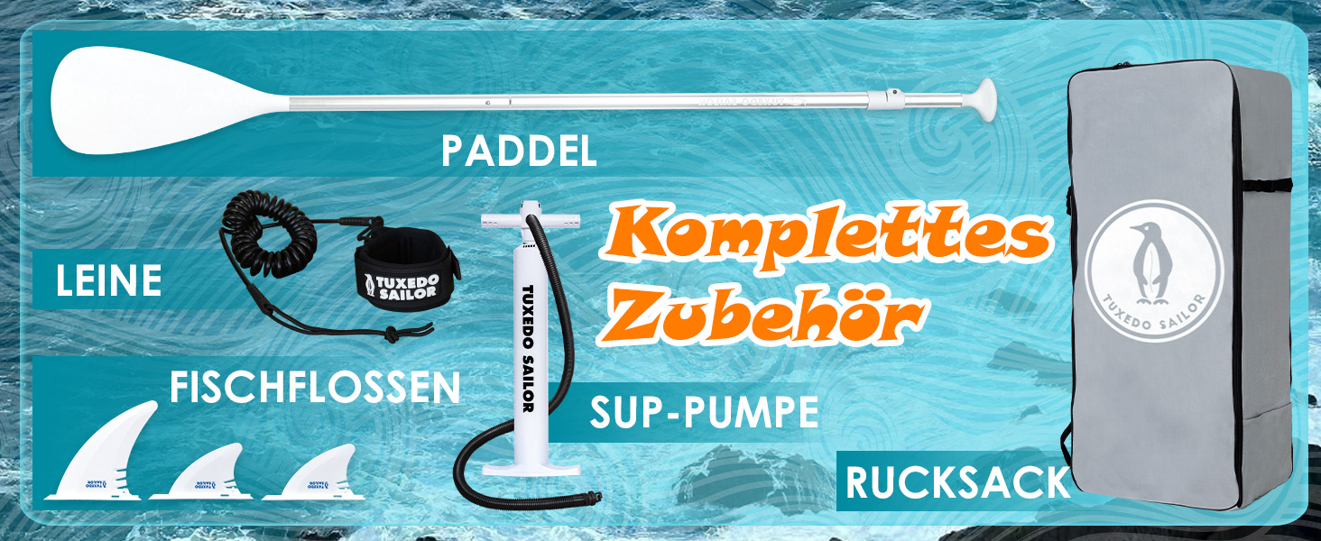 Надувний SUP борд Tuxedo Sailor Stand Up Paddle Board з аксесуарами, для дорослих та підлітків, блакитний та жовтий (зелений та помаранчевий)
