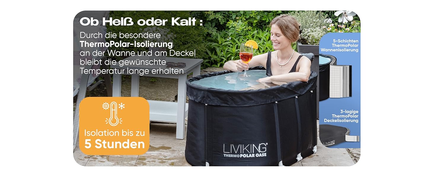 Тонна для криотерапії Eisbad, мобільна ванна для дорослих 120 см, комплект KOMFORT, чорний WeatherPro Bundle