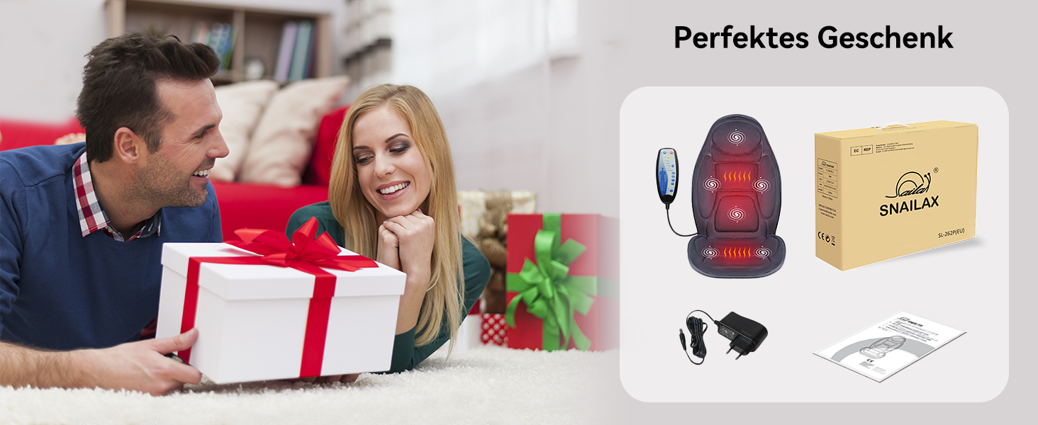 Масажне сидіння Snailax з підігрівом та вібрацією для спини та шиї. Масажер для спини для дому та офісу. Подарунок для чоловіків та жінок