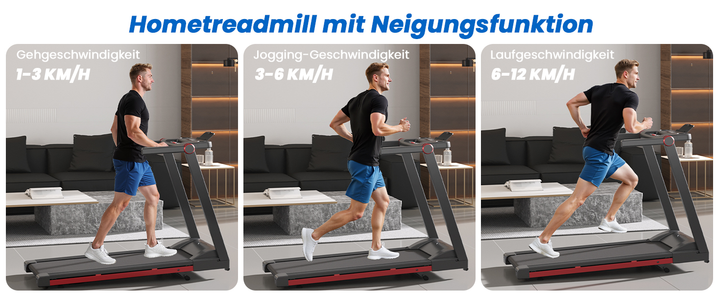 Бігова доріжка для дому 16 км/год, Walking Pad з нахилом 6%, бігове полотно 158 кг, велика площа бігу 112 * 42 см, тихе бігове полотно для дому та офісу, чорно-червоне
