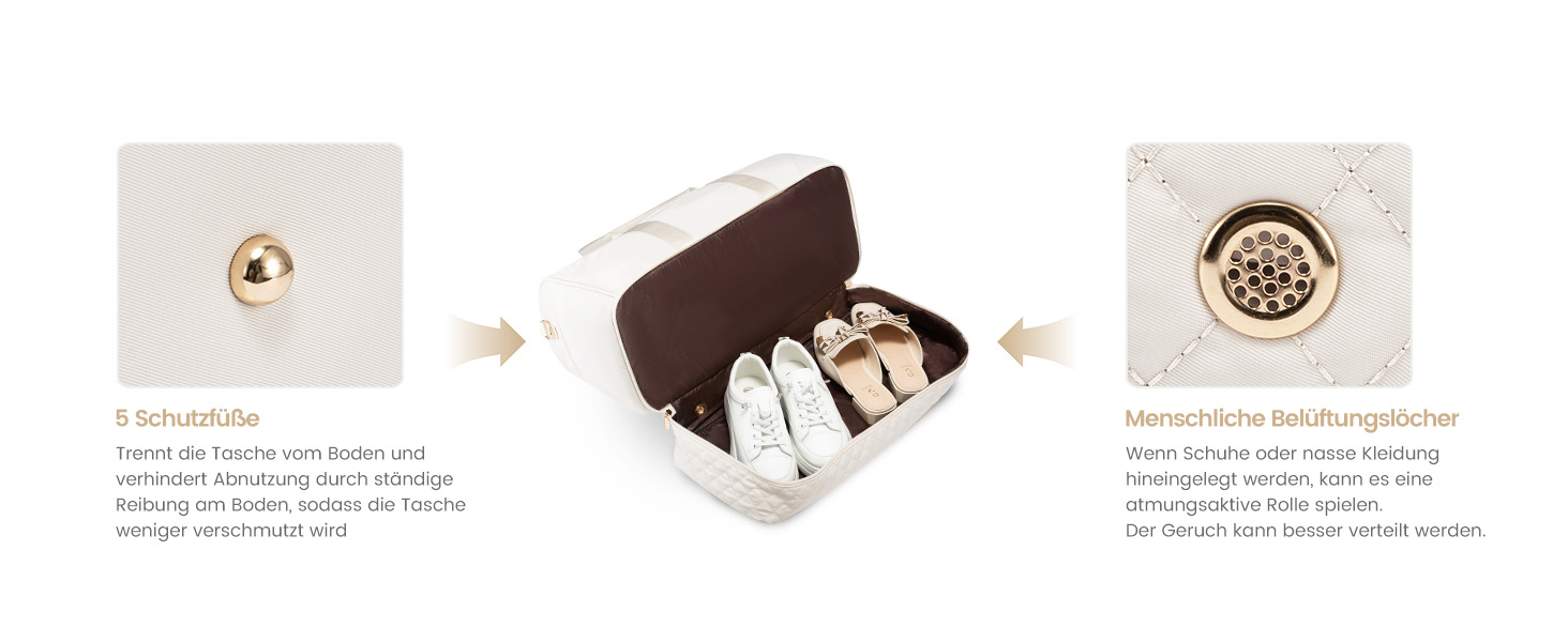 Сумка-мішок LOVEVOOK для жінок, дорожня сумочка-вікендер з відділенням для взуття та мокрих речей, 2 шт. у наборі, велика спортивна сумка, ручна поклажа для подорожей літаком, фітнесу, йоги, бежева, L (35 л)