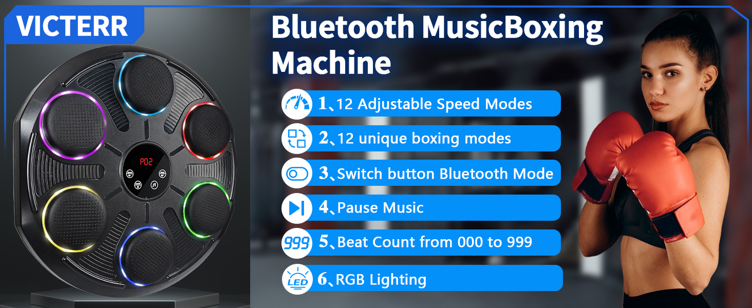 Розумна музична бокс-машина настінна з LED-підсвіткою, Bluetooth, 12 швидкостей, з рукавичками для боксу