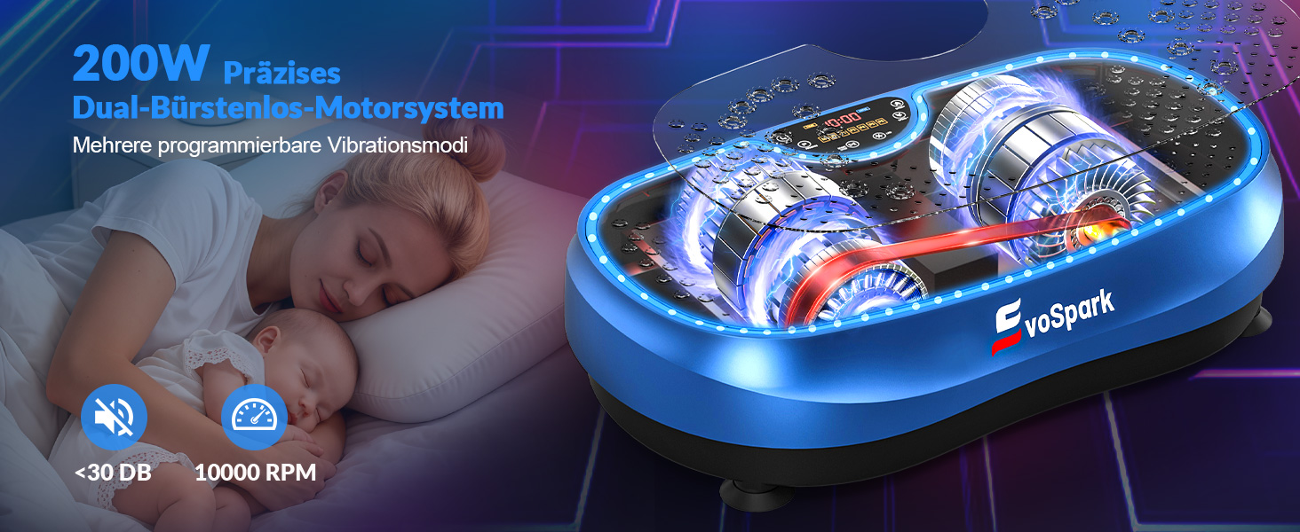 Вібраційна платформа для дому: 6+1 режимів тренувань, 199 швидкостей, 200W двигун, LED-підсвітка (темно-синій)