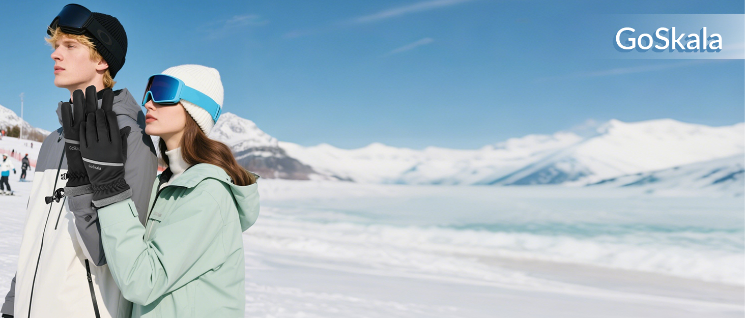 Рукавички GoSkala для жінок та чоловіків - зимові велосипедні рукавички, теплі рукавички для катання на лижах, водонепроникні, з підтримкою сенсорного екрану, спортивні рукавички для бігу, їзди, походів, чорні
