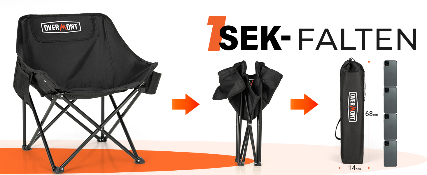 Складний туристичний стілець OVERMONT 2 шт. - до 135 кг, для кемпінгу, саду, балкону, пляжу, риболовлі, чорний