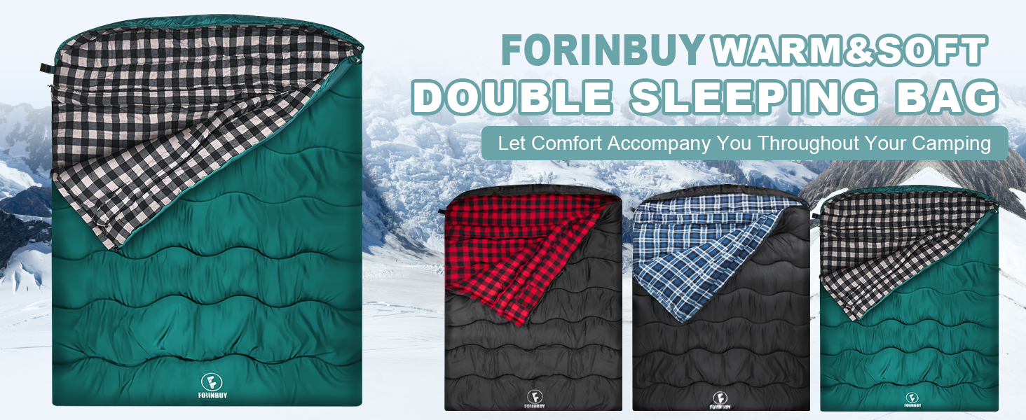 Спальний мішок Baumwolle для 2 осіб, зимовий, водовідштовхувальний, великий (Queen Size), для кемпінгу та подорожей на автодомі (темно-зелений-сірий)