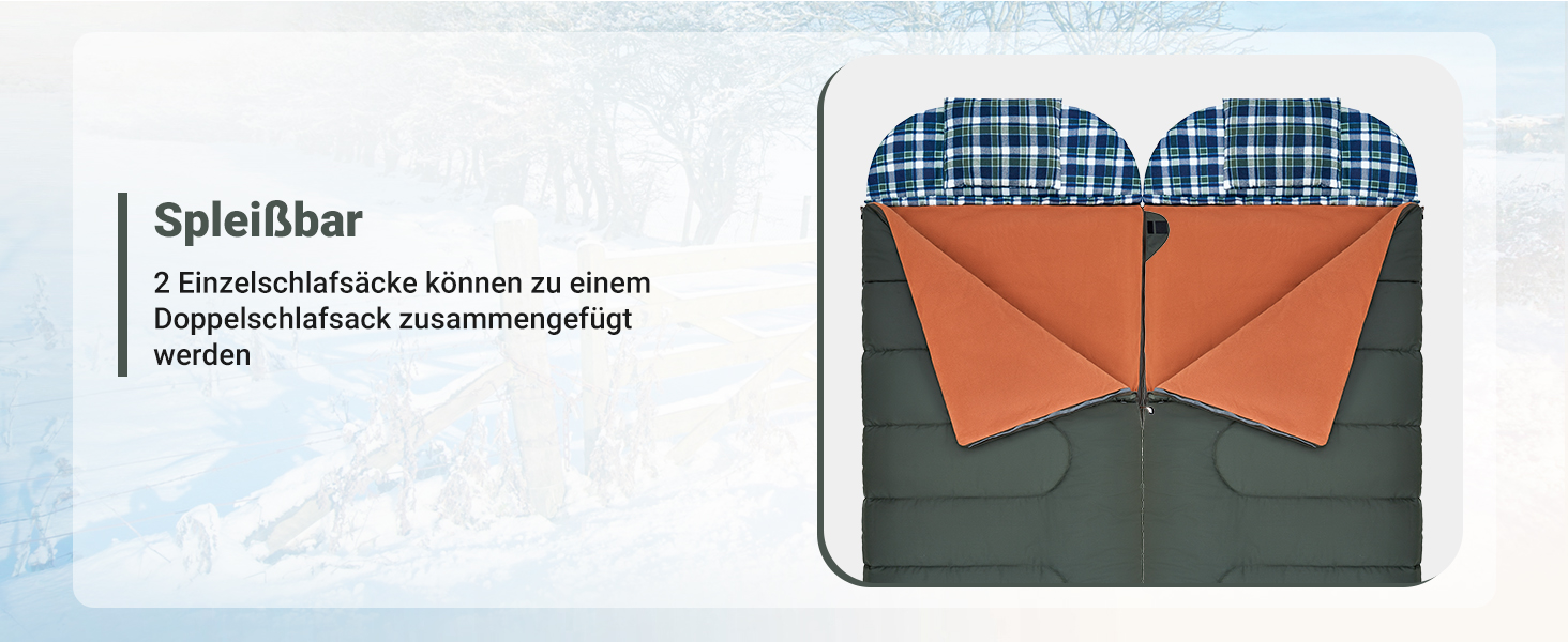 Сплячий мішок KingCamp для дорослих 3 в 1 з знімною ковдрою, зимовий, XXL, бавовна фланель, легкий, портативний, теплий (оливковий, наповнювач 500г/м²)