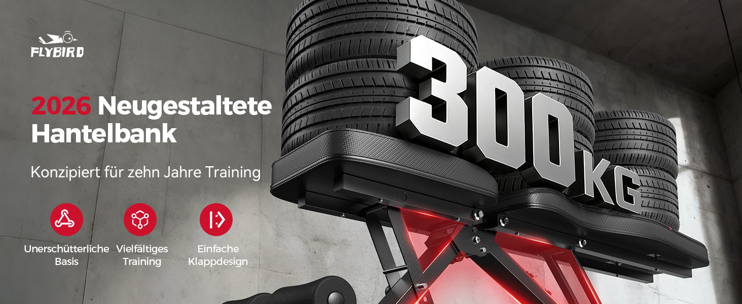 Регульована лавка для тренувань FLYBIRD з 8 положеннями спинки та 3 положеннями підніжки, вантажопідйомність до 318 кг, складана, чорно-червона