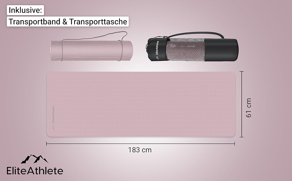 Килимок для йоги EliteAthlete - Спортивний килимок - Килимок для фітнесу - гімнастичний килимок з м'якою підкладкою та нековзним покриттям для фітнесу, для пілатесу - килимок для йоги - 183 см x 61 см x 0,6 см - Тренувальний килимок з транспортним ременем сумка (Berry - Cream)