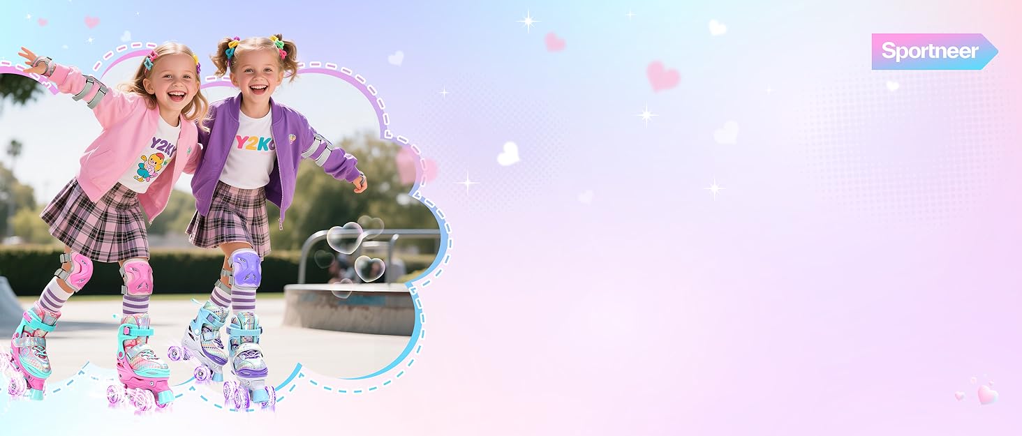 Дитячі ролики Sportneer з регульованим розміром 30-41, комплект з 6 захисними елементами, LED ролики для дівчаток та жінок, рожевий колір, розмір L (EU 38-41)