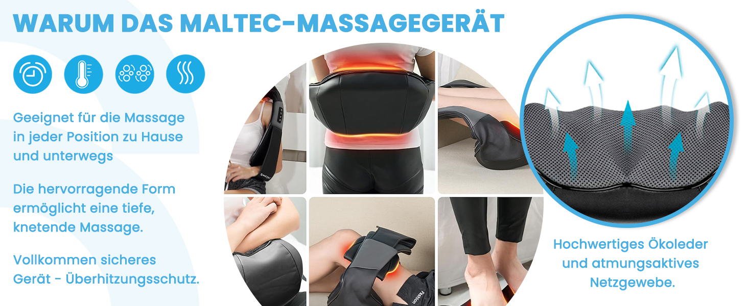 Масажер для шиї та спини MalTec Shiatsu з підігрівом і вібрацією, масажний пояс для всього тіла, знеболення та розслаблення м'язів