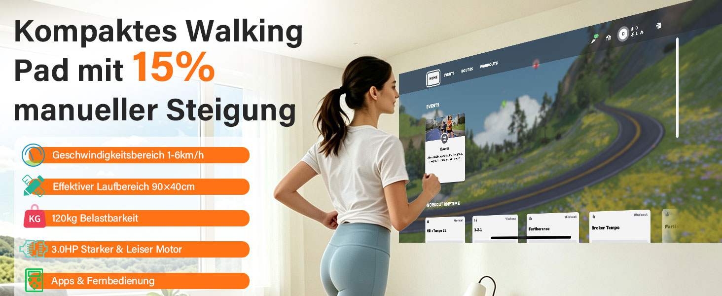 Дорожка для ходьби TODO Walking Pad, компактна бігова доріжка з нахилом для дому та офісу, швидкість 1–6 км/год, чорна