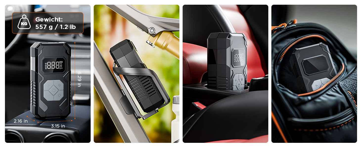 Електричний компресор для шин 150 PSI: насос для авто, велосипеда, мотоцикла, м'ячів (сірий)