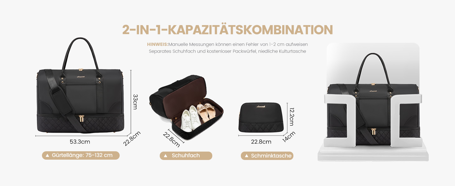 Сумка-мішок LOVEVOOK для жінок: дорожня/спортивна сумка-мішок з відділенням для взуття та мокрих речей, 2 шт. (40л, чорний)