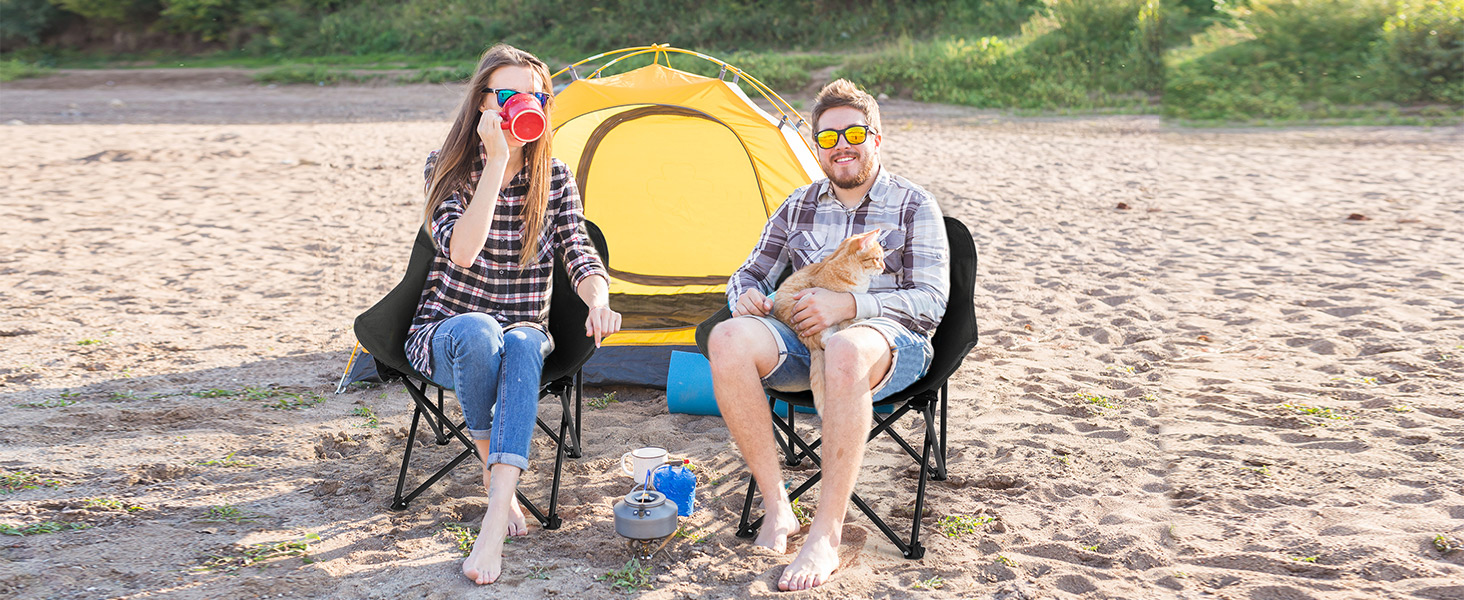 Крісло для кемпінгу Hausprofi складне, чорне, з тримачем для напоїв та сумкою, вантажопідйомність 150 кг