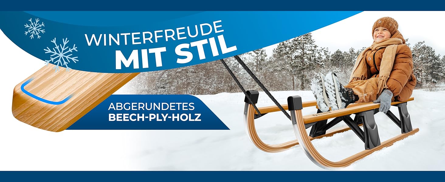 Дерев'яний санчата KESSER® Premium з буку, складні, з тяговим тросом та металевими чіпами, без спинки, червоні