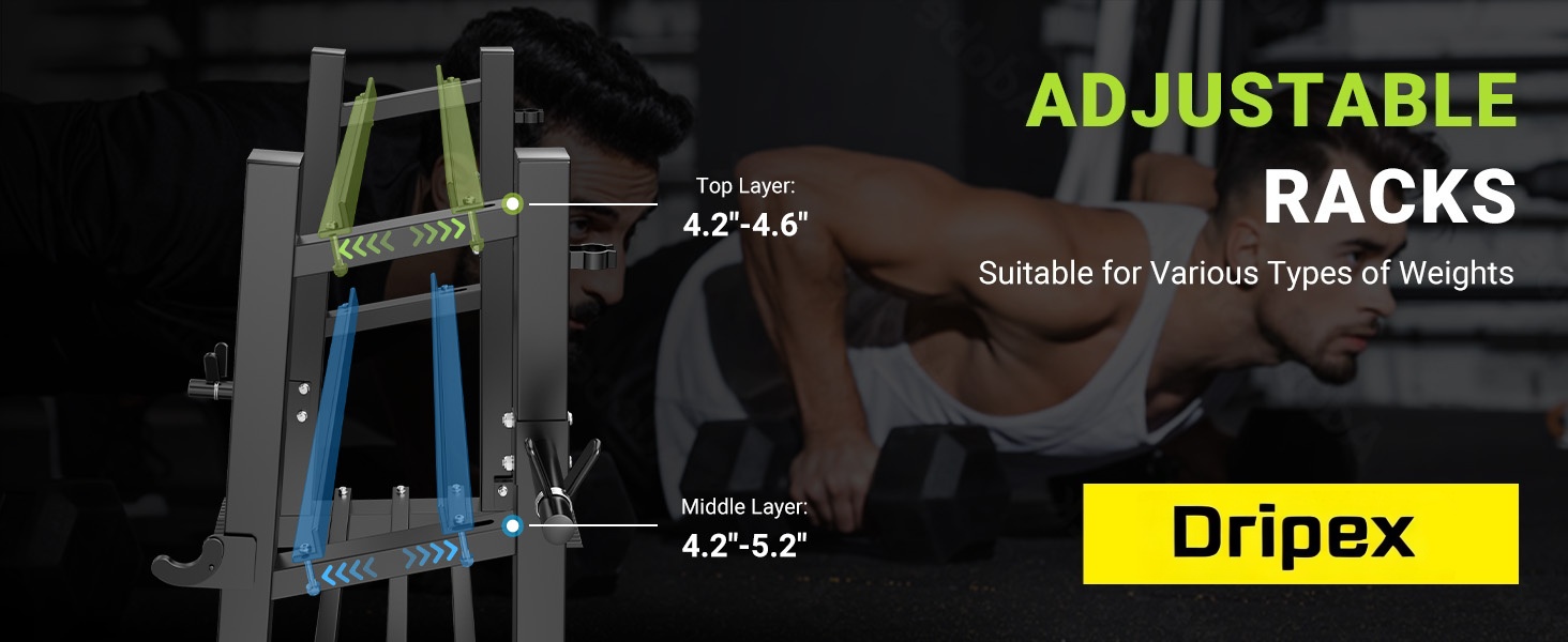 Стойка для гантелей Dripex на 3/5 рівнів, сумісна з гантелями, гирями та штангами, макс. 500 кг, регульована. Багатофункціональна