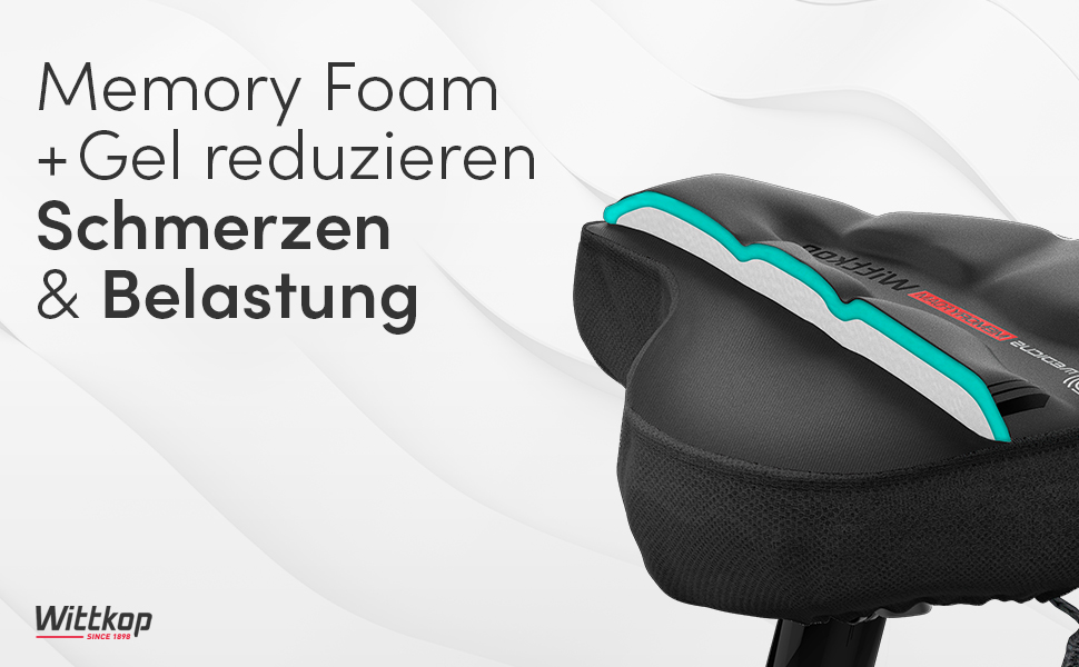 Подушка на сидіння велосипеда WITTKOP з гелевою подушкою та піною з пам'яті I Ергономічний велосипедний чохол для жінок та чоловіків з 3-зонною системою I Зручний велосипедний сидіння для Peloton та велосипедного сидіння (CITY)