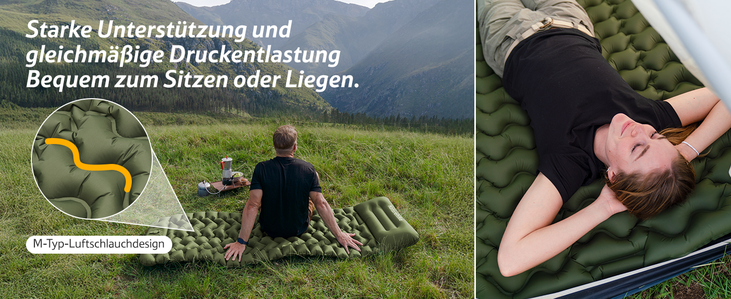 Килимок для кемпінгу Naturehike, Ultraleichte, з інтегрованим насосом, для велосипедних походів, армійний зелений, двомісний