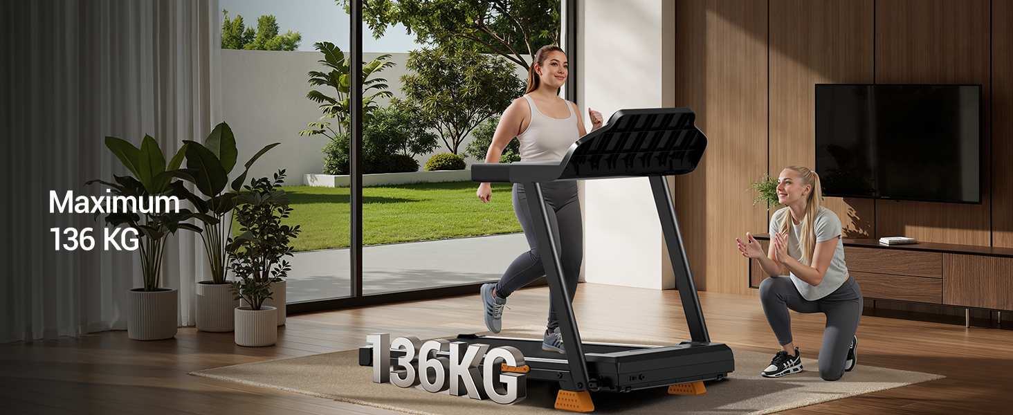 Біговий доріжка LONTEK для дому з нахилом 15%, швидкість 12 км/год, максимальне навантаження 136 кг, чорний