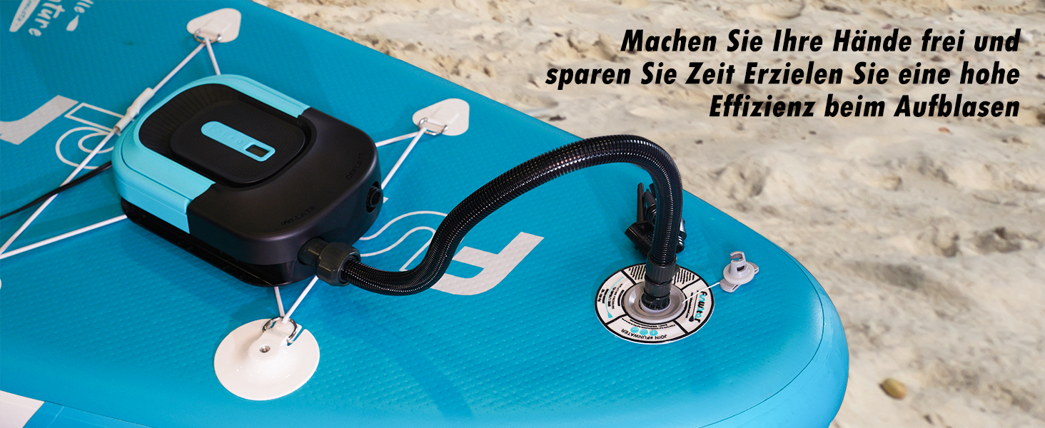 Електричний насос FunWater для SUP, надувних човнів, басейнів та наметів. 20 PSI, 12V DC, 6 насадок, блакитний