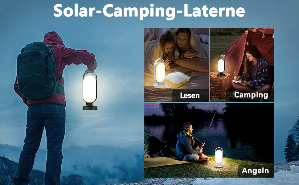 LED кемпінговий ліхтар на сонячній батареї, 5000mAh, водонепроникний, знімний, для намету, чорний