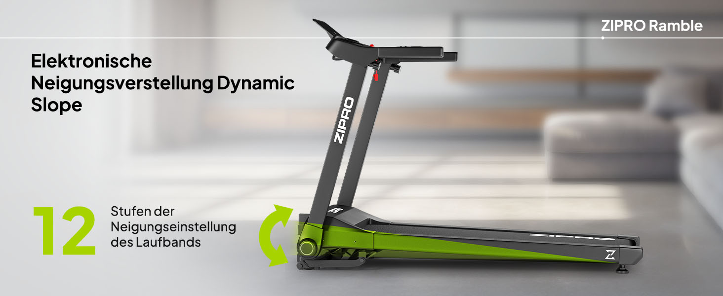 Біговий тренажер ZIPRO Klappbar: 1-16 км/год, 12 рівнів нахилу, LED-дисплей, компактний та тихий, з додатком