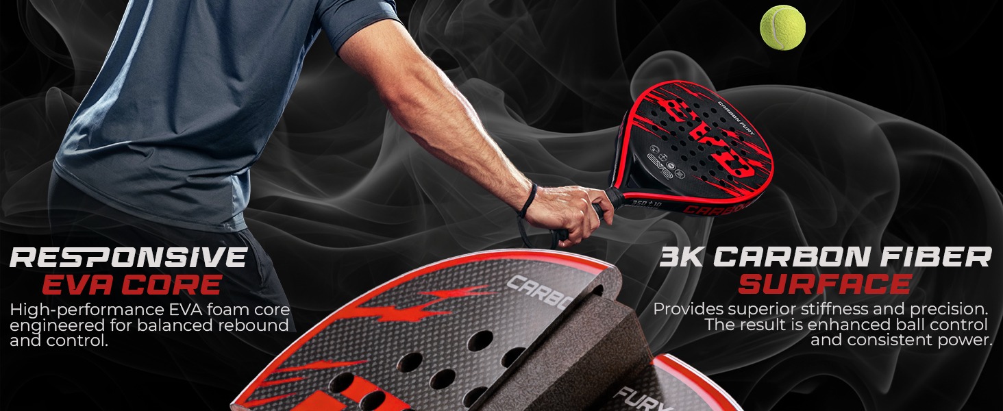Ракетка для падел EVO Fitness Carbon – легка (350г), з м'яким EVA-керном для контролю, велика площа (525 см²) для дорослих