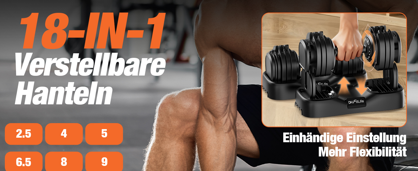 Регульований набір гантелей DH FitLife 2026 від 2,5 до 25 кг, 18 рівнів ваги, професійний комплект гантелей для чоловіків та жінок