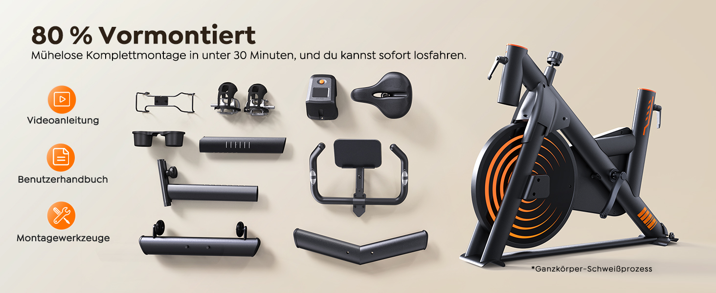 Велотренажер Hometrainer: тихий, ергономічний, з пульсометром та підтримкою для пляшки та гантелей, 160 кг, помаранчевий