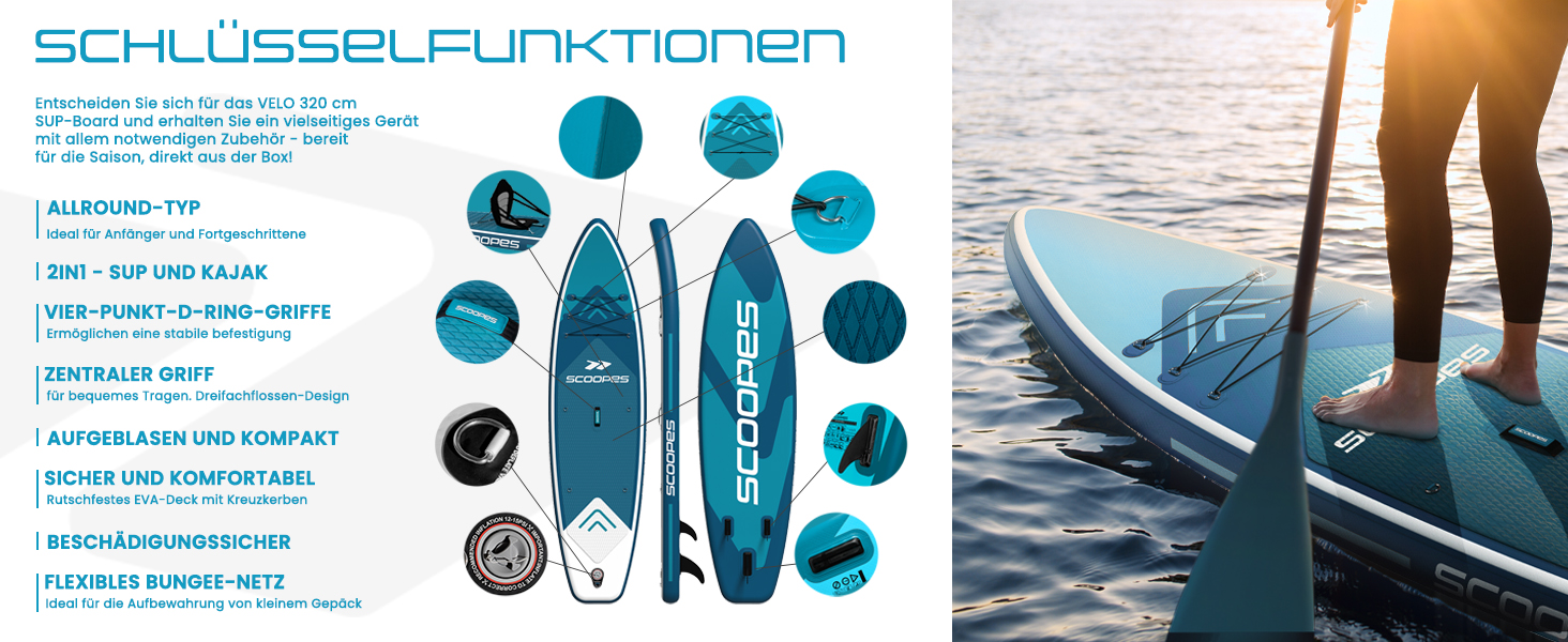 Надувний SUP дошка MalTec 320x81x15 для SUP та каякінгу, з сидінням, комплектом (насос, сумка), до 150 кг, блакитна