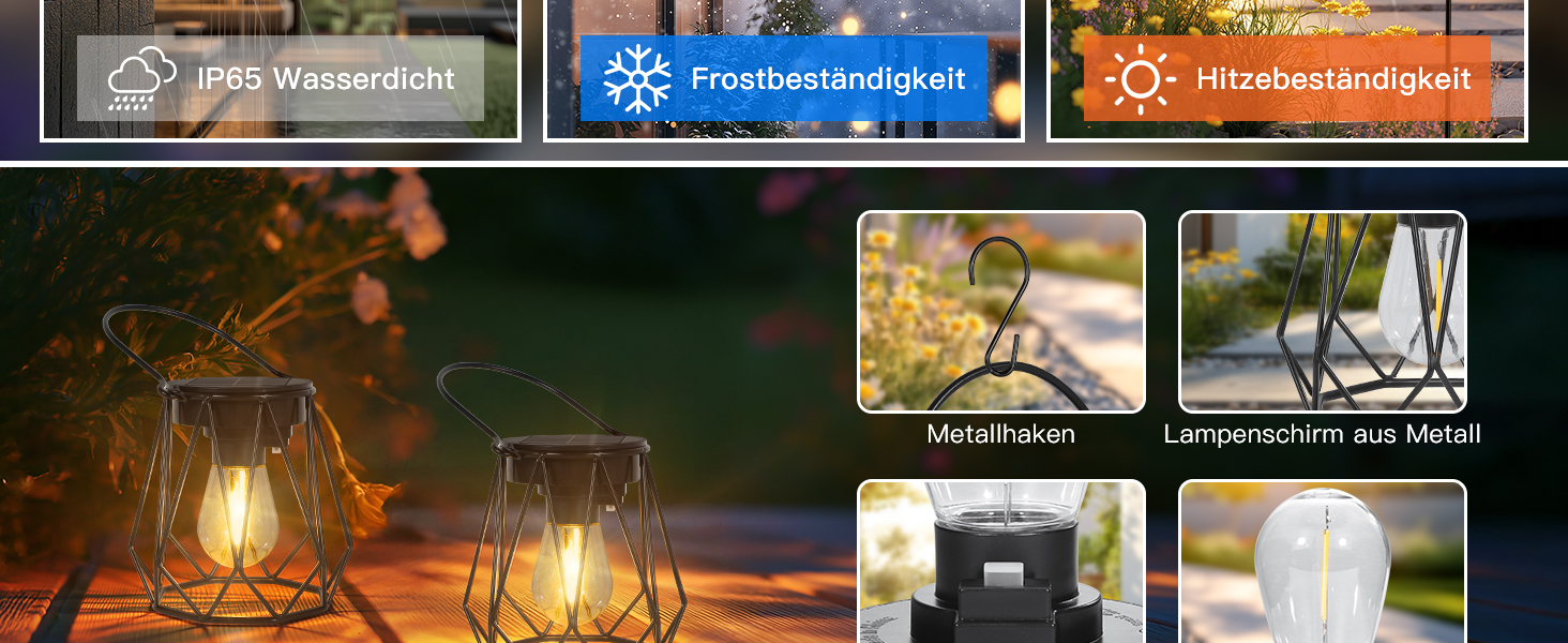 Сонячні ліхтарі для саду та вулиці, 2 шт. - Водостійкі металеві ліхтарі LED, для газону, патіо, кемпінгу, чорні, восьмикутні