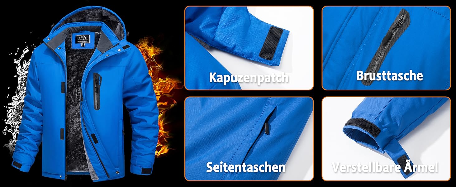 Чоловіча зимова куртка MAGCOMSEN, водонепроникна, з флісовою підкладкою, вітрозахисна, для туризму та активного відпочинку, знімний капюшон (L, темно-сірий)