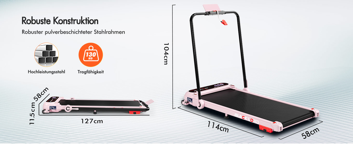 Біговий доріжка BLACK LORD X7, Walking Pad під стіл, 3.0PS, до 130кг, Bluetooth, 3 рівня нахилу, рожевий