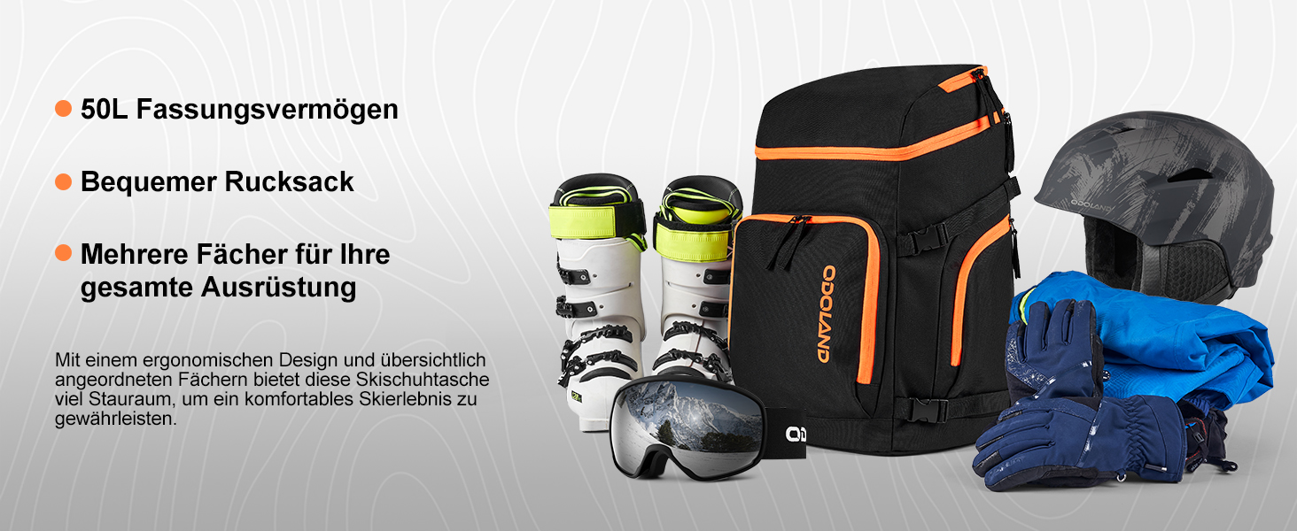 Чохол для лиж Odoland Skitasche Set: комплект для лиж та взуття, водонепроникний, до 200 см, для чоловіків та жінок