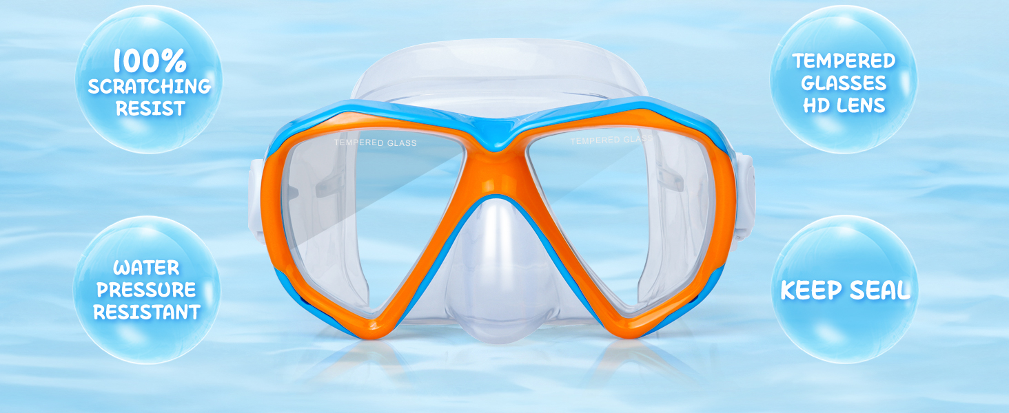 Дитячі окуляри для плавання Kinder Taucherbrille 180° Антизапітніювальні, з загартованим склом та захистом носа, для хлопчиків та дівчаток 4-15 років (Сині)