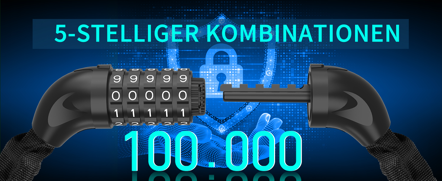 Замок для велосипеда з 5-значним кодом, сталевий, протиугінний, велосипедна ланцюгова засувка, чорний