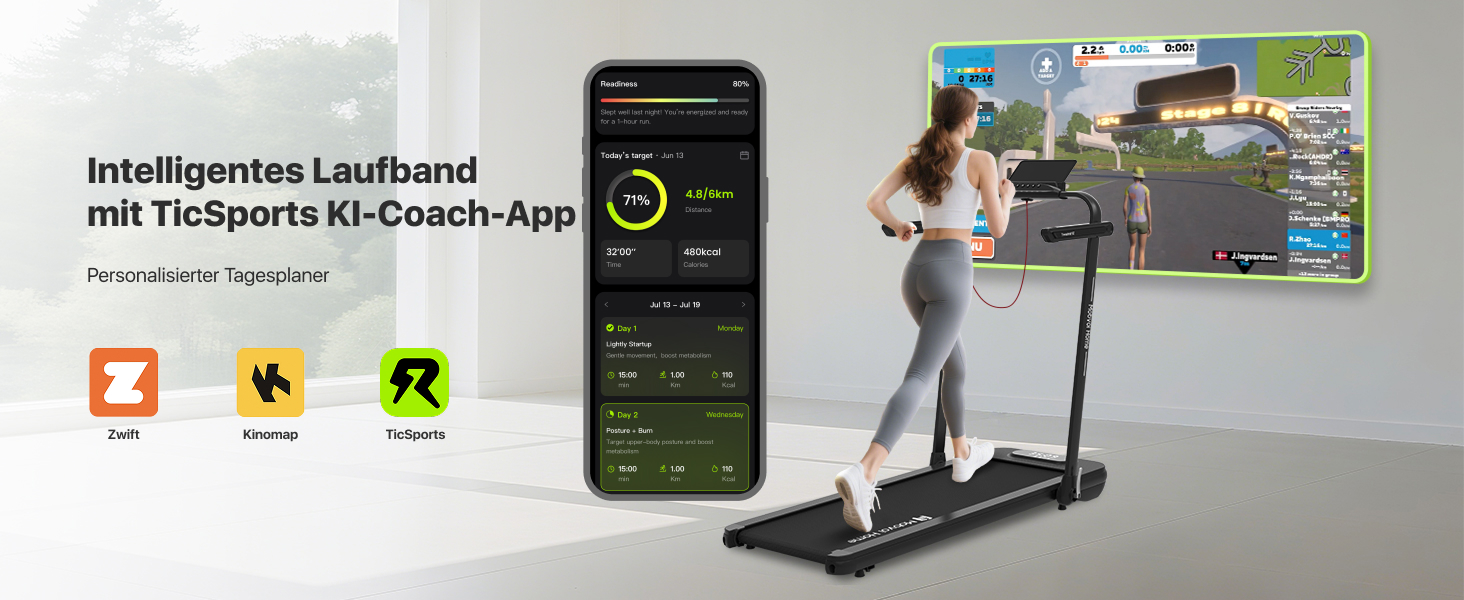 Електричний біговий тренажер Mobvoi Home Laufband SE 2.5 PS, 12 км/год, компактний, складний, з пультом ДУ, для дому, з додатком TicSports, чорний
