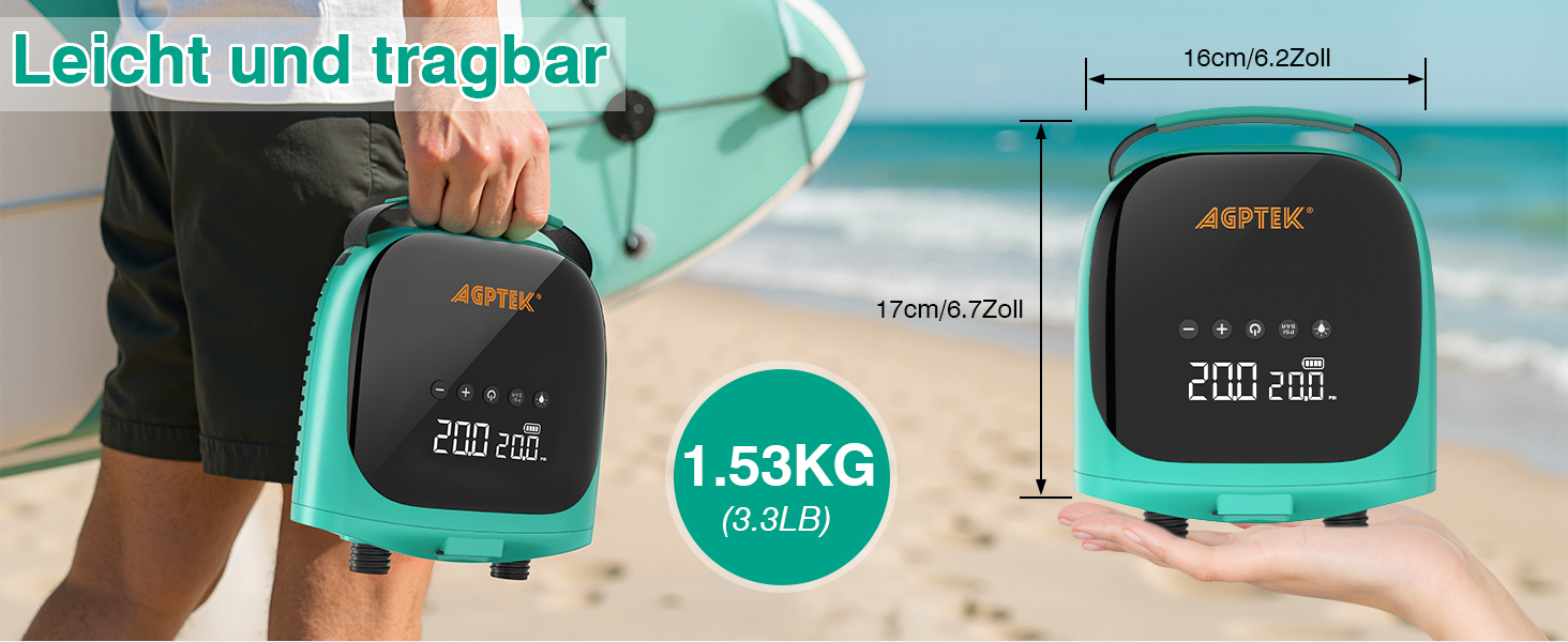Електричний насос для SUP-дошки AGPTEK: акумуляторний, 20PSI, автоматичне відключення, 12V, для SUP та човнів