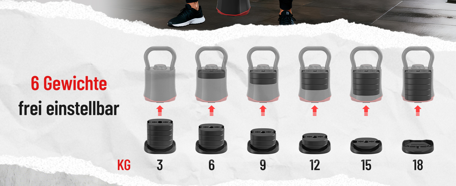 HXD-ERGO Регульована гантель-гиря 6-в-1 (3–18 кг) з швидкою зміною ваги, широким руків'ям, компактна для дому та залу, чорна