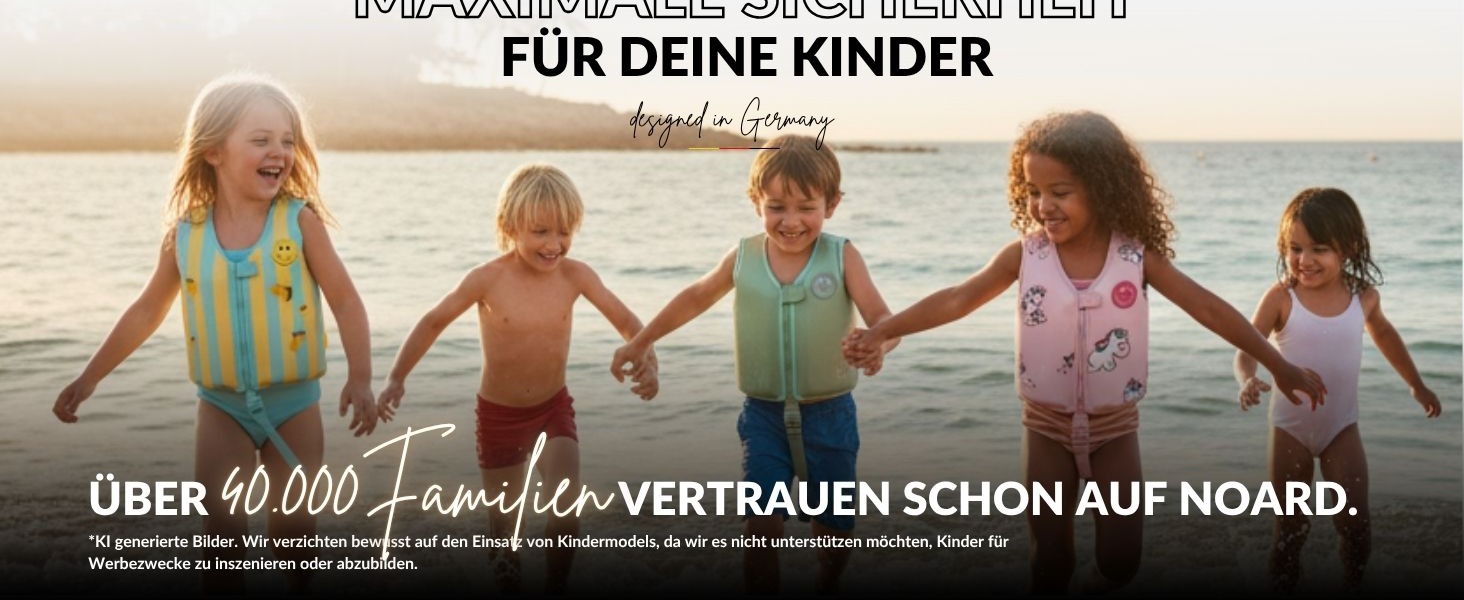 Дитячий жилет для плавання NOARD | Schwimmhilfe з 40+ нашивками для персоналізації | Різні дизайни та розміри | 15–30 кг | 2–6 років | Сертифікований EN 13138-1:2021 для безпечного навчання плаванню | Просто бежевий