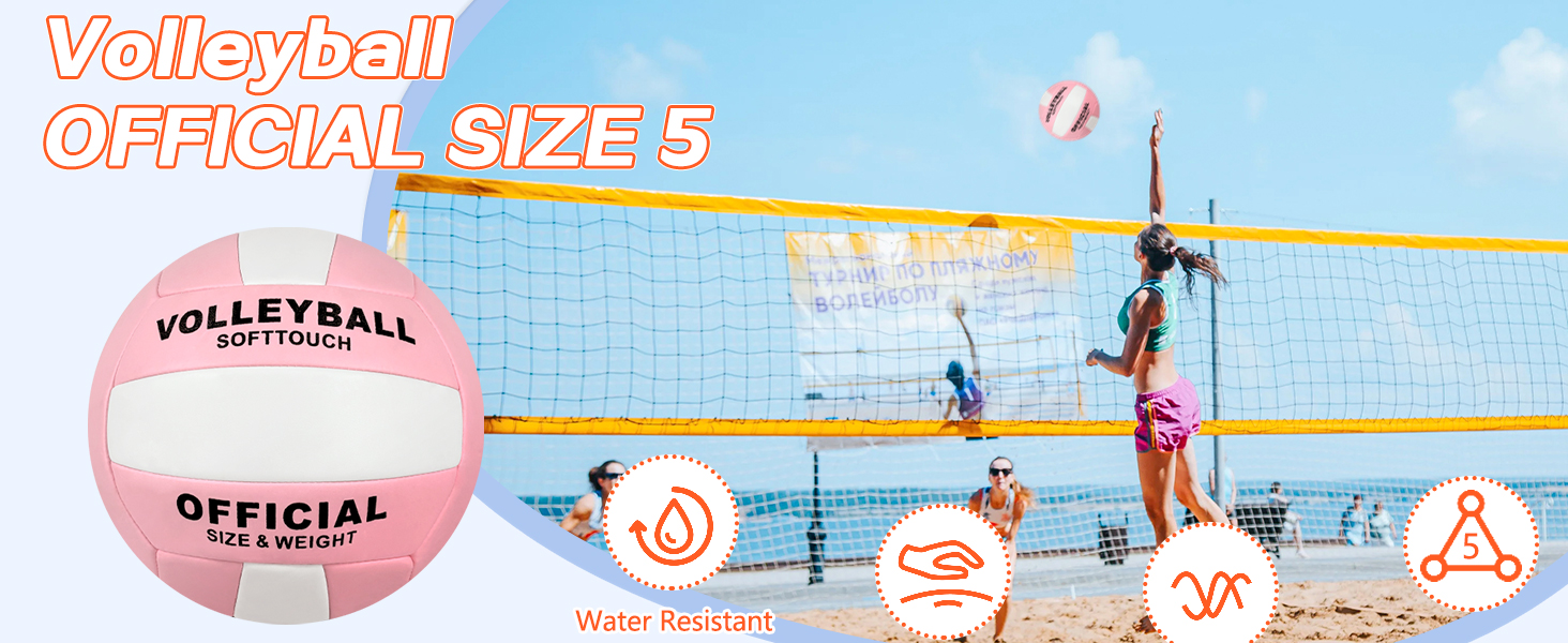 Волейбольний м'яч Aipwerer: для тренувань, пляжу, залу. Водостійкий, Soft Touch, рожевий. У комплекті насос та сумка