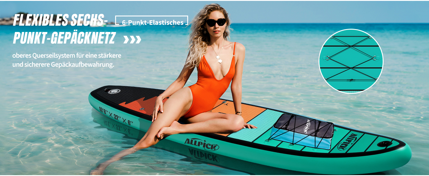 Надувний SUP-борд ALLPICK Premium Set: Комплектація для початківців та досвідчених, з кріпленням для камери, регульовим веслом, 200 кг, для відпочинку на пляжі (зелений)